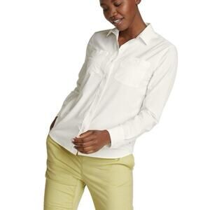 Eddie Bauer Top Large White Departure Moisture Wicking SPF 50 Pockets Roll Tab